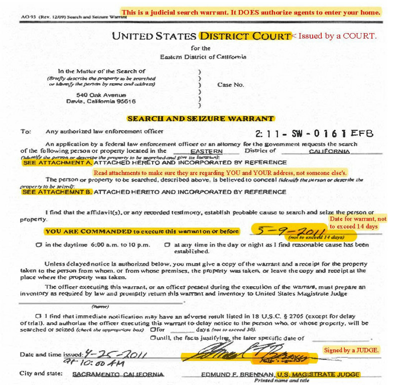 Example of a Judicial Warrant